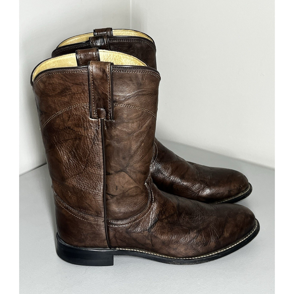 Justin Marbled Leather Roper Boots Mens 8D Brown Cowboy Western Boot 3162